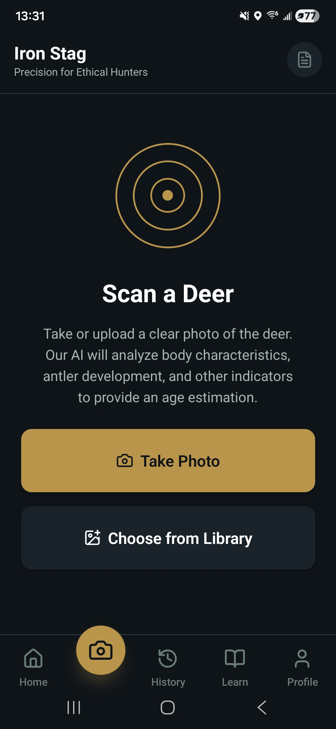 Iron Stag scan screen for analyzing a deer photo