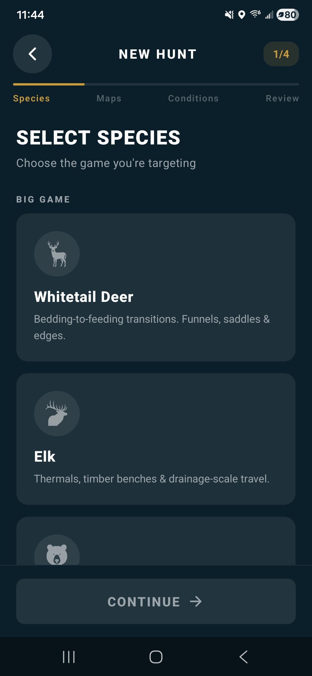 Raven Scout species selection screen