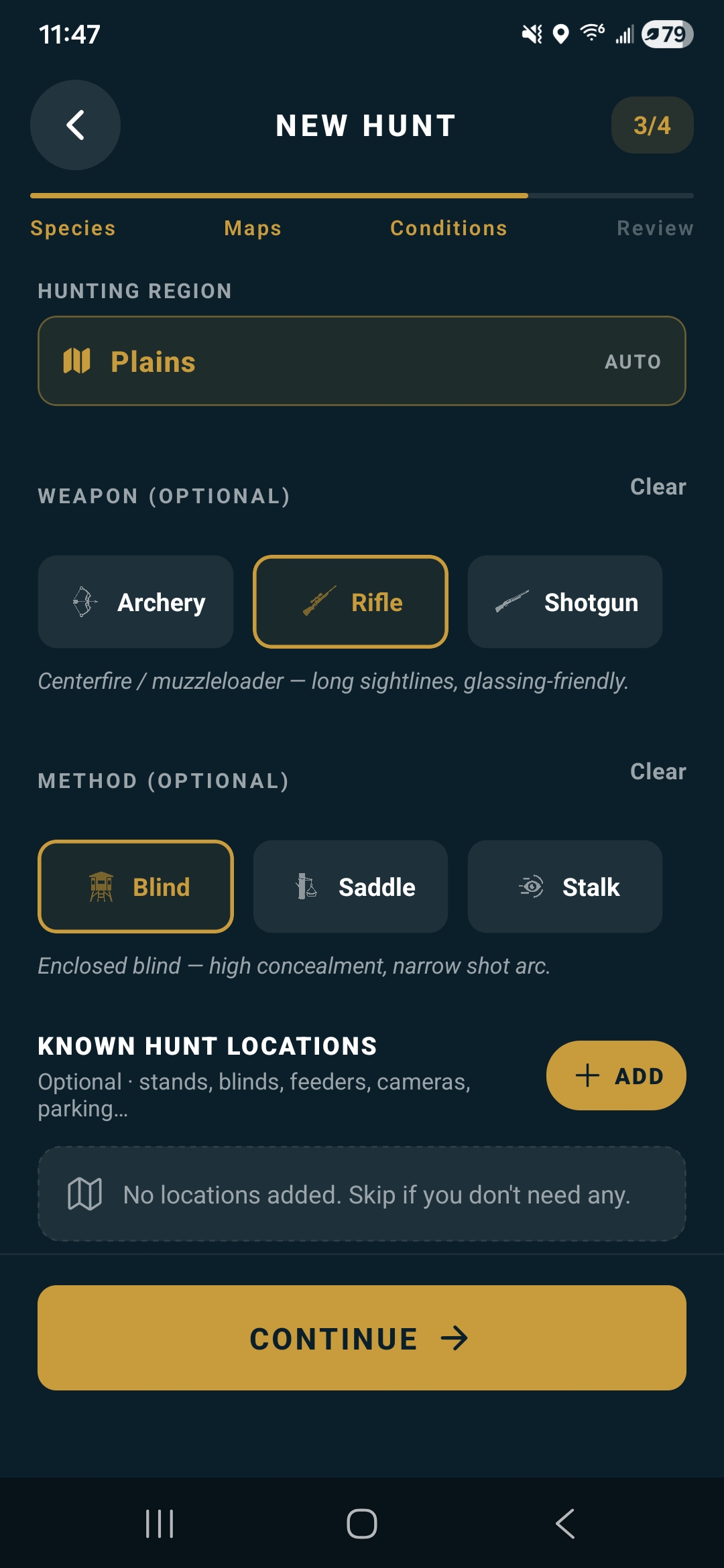 Raven Scout hunt details known locations screen