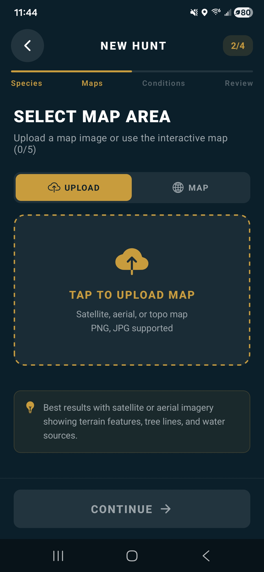 Raven Scout map selection screen with terrain layers and coordinates